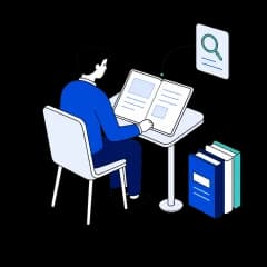 調査レポートを読んでいる人のイラスト