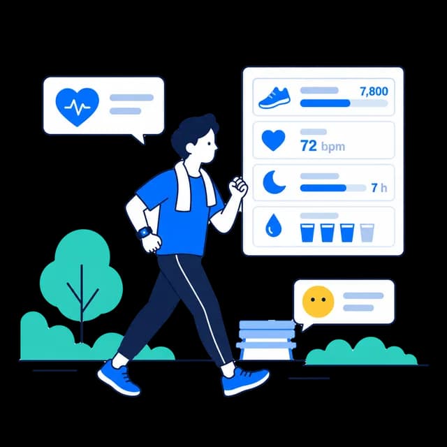 ランニングしながら健康データを記録している人のイラスト
