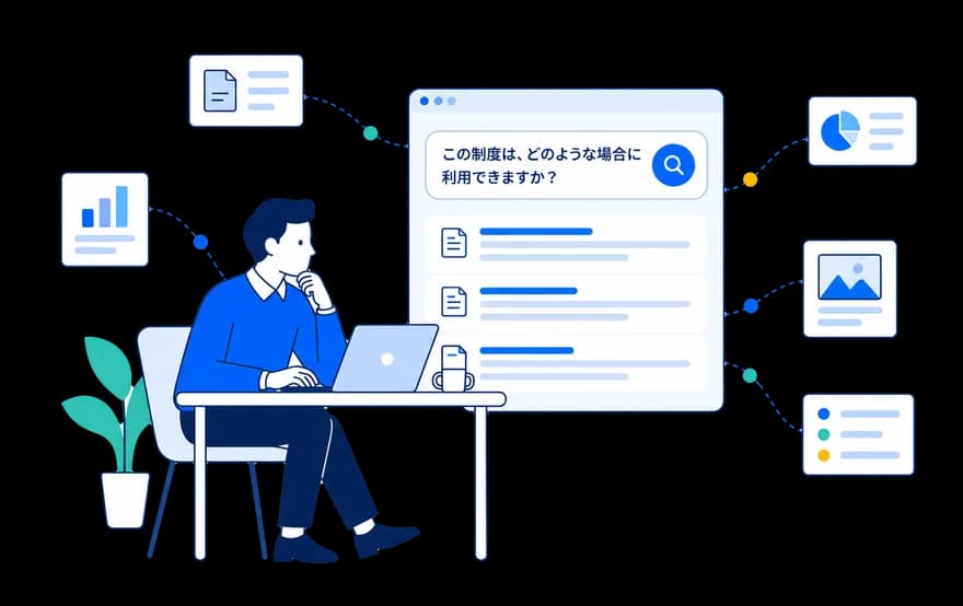 話し言葉で質問を入力して調べている人のイラスト