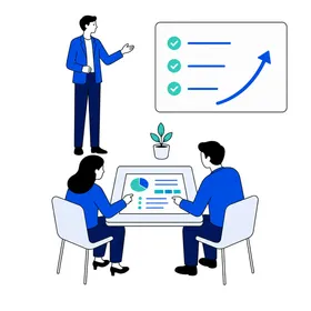 他社の参加者と意見を交換する様子のイラスト