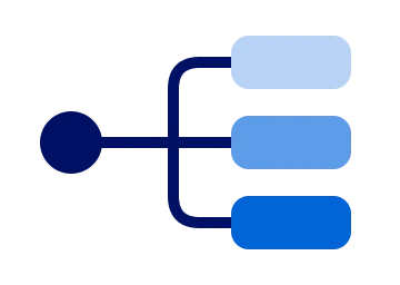1つの起点から3つに枝分かれする図のイラスト