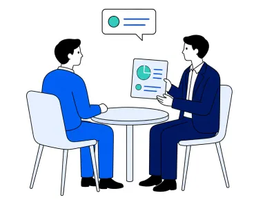 テーブルを挟んで相談に応じるコンサルタントのイラスト