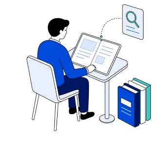 資料を読み込んで将来を構想するフューチャリストのイラスト