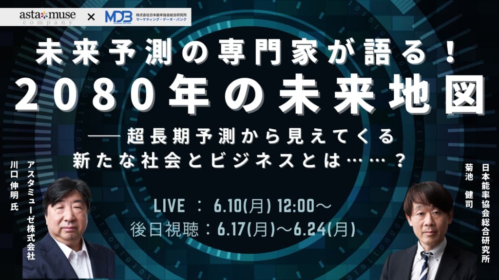【6/10 LIVE配信&後日動画配信】未来予測の専門家が語る!2080年の未来地図 ――超長期予測から見えてくる新たな社会とビジネスとは……?